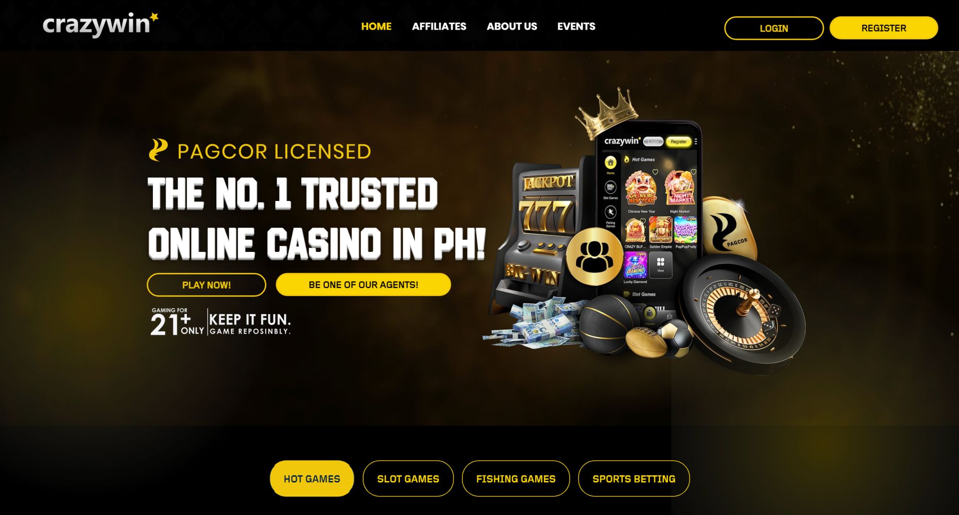 CrazyWin Log In Desk for 09XXXXXXXXX Mobile Accounts with 2FA OTP Security